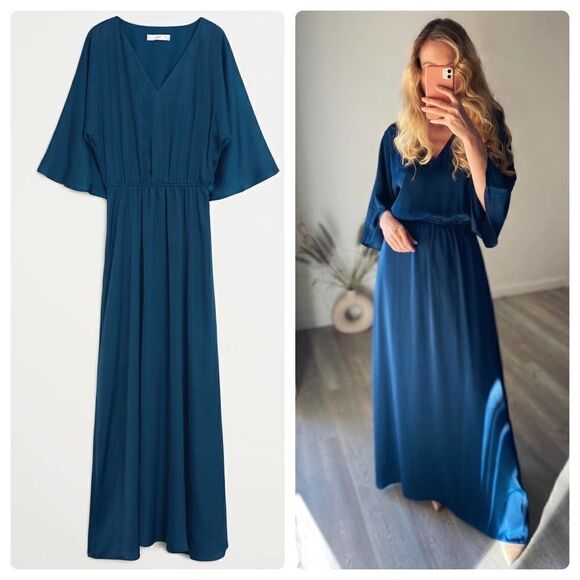 Mango Plunge Dress Long V-Neck - Picture 2 of 7